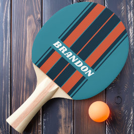 Retro Turquoise Spetters Bord Strepen met Naam Tafeltennisbatje