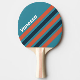 Retro Turquoise Spetters Schuin Strepen met Naam Tafeltennisbatje