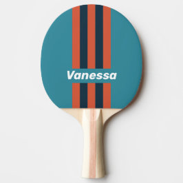 Retro Turquoise Spetterspin Strepen met Naam Tafeltennisbatje