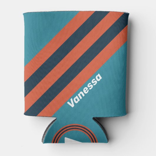 Retro Turquoise Spettersstrepen met Naam Blikjeskoeler (Voorkant)