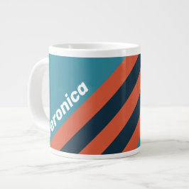 Retro Turquoise Spettersstrepen met Naam Grote Koffiekop