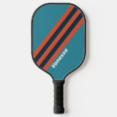 Retro Turquoise Spettersstrepen met Naam Pickleball Paddle (Voorkant)