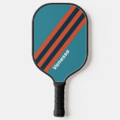 Retro Turquoise Spettersstrepen met Naam Pickleball Paddle (Achterkant)