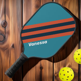 Retro Turquoise Spettersstrepen met Naam Pickleball Paddle