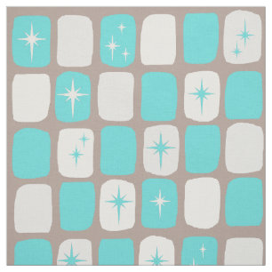 Retro Turquoise Starbursts Combed Cotton Fabric. Stof