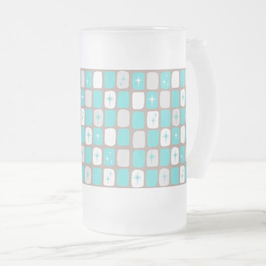 Retro Turquoise Starbursts Frosted Glass Mok (Voorkant rechts)
