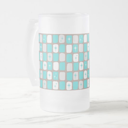 Retro Turquoise Starbursts Frosted Glass Mok (Voorkant links)