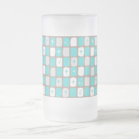 Retro Turquoise Starbursts Frosted Glass Mok (Center)