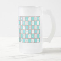 Retro Turquoise Starbursts Frosted Glass Mok