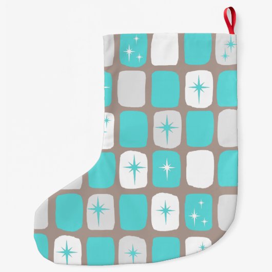 Retro Turquoise Starbursts kerst stoppen Grote Kerstsok (Achterkant)