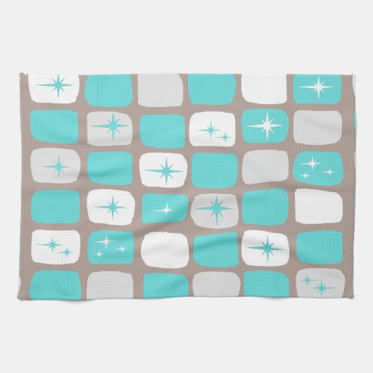 Retro Turquoise Starbursts Kitchen Towel Theedoek (Horizontaal)