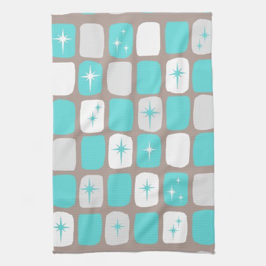 Retro Turquoise Starbursts Kitchen Towel Theedoek (Verticaal)