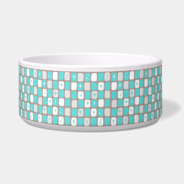 Retro Turquoise Starbursts Large Dog Bowl Voerbakje (Voorkant)