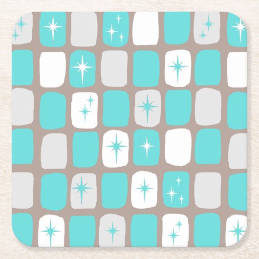 Retro Turquoise Starbursts Onderzetter papier (Voorkant)