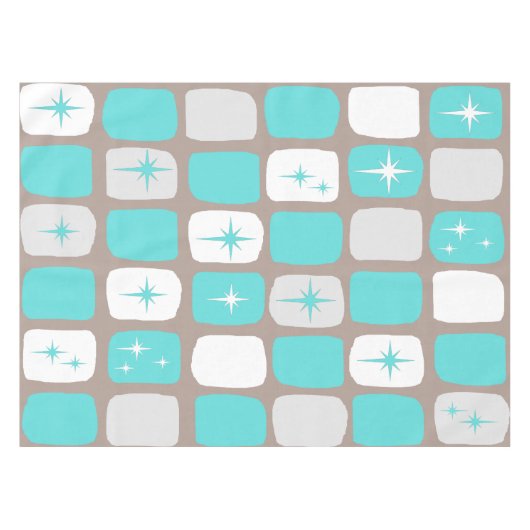 Retro Turquoise Starbursts Tablecloth *grote afdru Tafelkleed (Voorkant (Horizontaal))