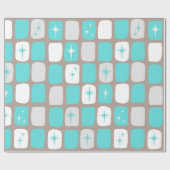 Retro Turquoise Starbursts Wrapping Paper Cadeaupapier (Vlak)