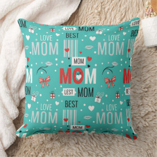 Retro Turquoise Stripsgewijze MOM Liefdepatroon Kussen