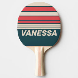 Retro Turquoise Vibe Horizon Strepen met Naam Tafeltennisbatje