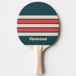 Retro Turquoise Vibe over Strepen met Naam Tafeltennisbatje