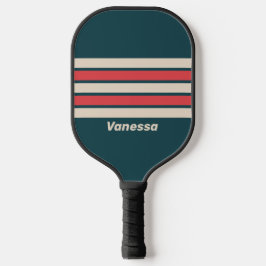 Retro Turquoise Vibe Overdwars Gestreepte Met Naam Pickleball Paddle