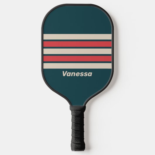 Retro Turquoise Vibe Overdwars Gestreepte Met Naam Pickleball Paddle (Voorkant)