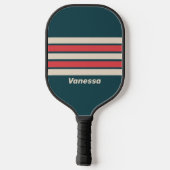Retro Turquoise Vibe Overdwars Gestreepte Met Naam Pickleball Paddle (Achterkant)