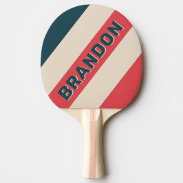Retro Turquoise Vibe Vette Strepen met Naam Tafeltennisbatje