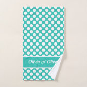 Retro Turquoise & White Polka Dot Bad Handdoek (Handdoek)