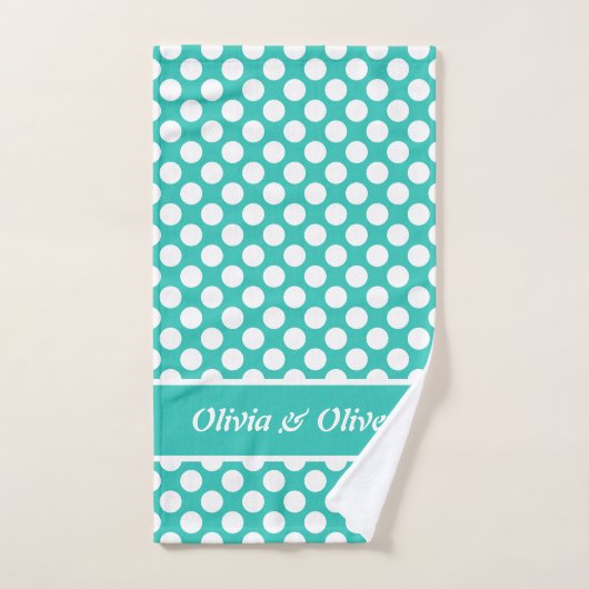 Retro Turquoise & White Polka Dot Bad Handdoek (Handdoek)