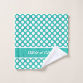 Retro Turquoise & White Polka Dot Bad Handdoek (Wasdoekje)