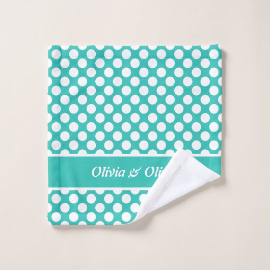 Retro Turquoise & White Polka Dot Bad Handdoek (Wasdoekje)