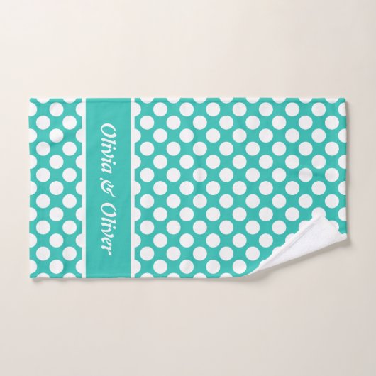 Retro Turquoise & White Polka Dot Bad Handdoek (Handdoek)