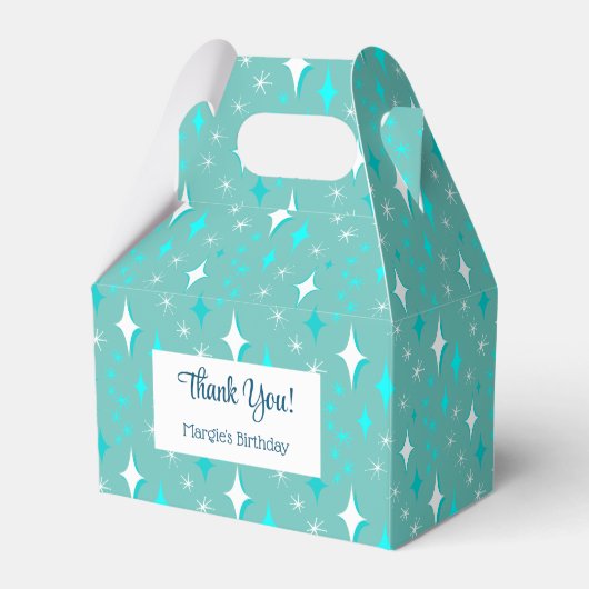 Retro Turquoise Witte Atoomsterren Bewerkbare Dank Bedankdoosjes (Voorkant Zijde)