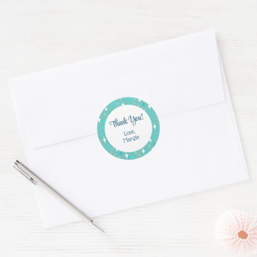 Retro Turquoise Witte Sterren Bewerkbare Bedankt S Ronde Sticker (Envelop)