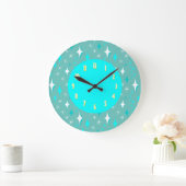 Retro Turquoise Witte Sterren Gele Nummers Grote Klok (Huis)