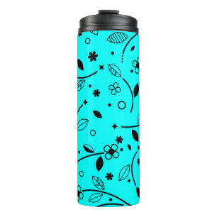 Retro Turquoise Zwarte Lijn Kunst Bloem Thermal Tu Thermosbeker