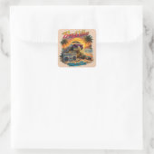 Retro Turtle Beach Sfeer - Koele Zomer Chill Grafi Vierkante Sticker (Tas)