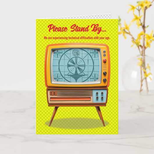 Retro TV Aangepaste Verjaardag Kaart (Gele Bloem)