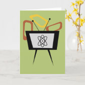 Retro TV Blank Folded Greeting Card Kaart (Gele Bloem)