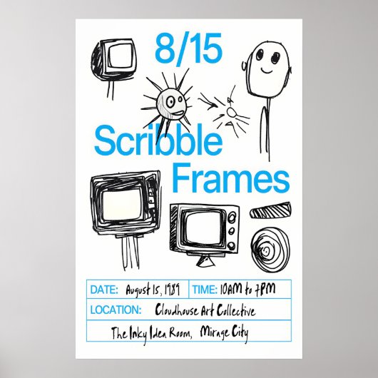Retro TV Doodle Art Print Scribble Frames Poster (Voorkant)
