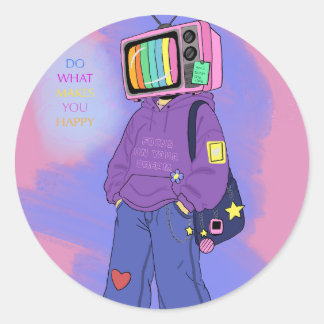 Retro TV dopamine  Ronde Sticker