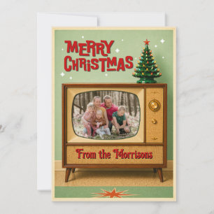 Retro TV-foto Kerstkaarten Feestdagenkaart