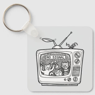Retro TV Geen Signaal Katten Sleutelhanger