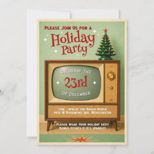 Retro TV Kerstvakantie Kerstfeest Uitnodiging