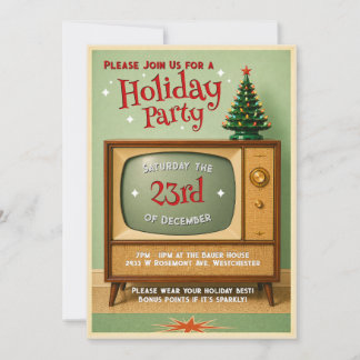 Retro TV Kerstvakantie Kerstfeest Uitnodiging