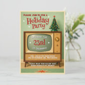 Retro TV Kerstvakantie Kerstfeest Uitnodiging (Staand voorkant)