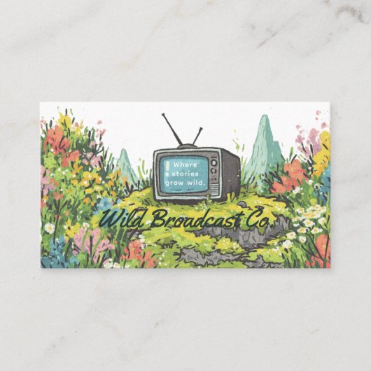 Retro TV Meadow | Creatief QR-Visitekaartje Visitekaartje (Voorkant)