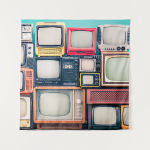 Retro TV receivers set from circa 60s, 70s and 80s Wandkleed