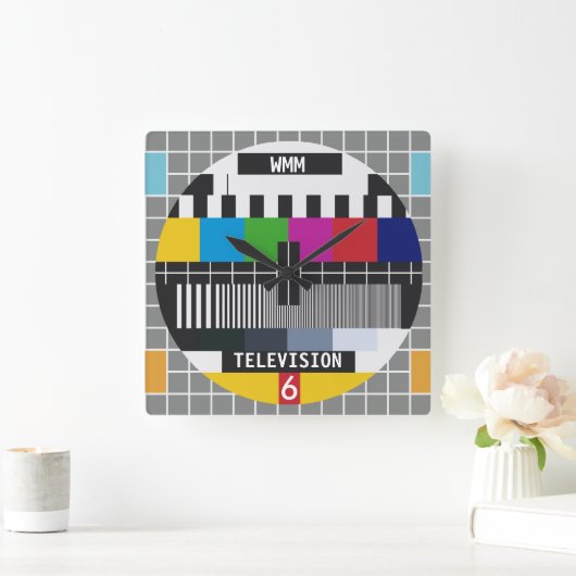 Retro TV Test Kaart Pattern Vierkante Klok (Huis)