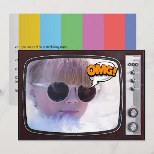 Retro TV Verjaardagsfeestje Kaart (Voorkant / Achterkant)